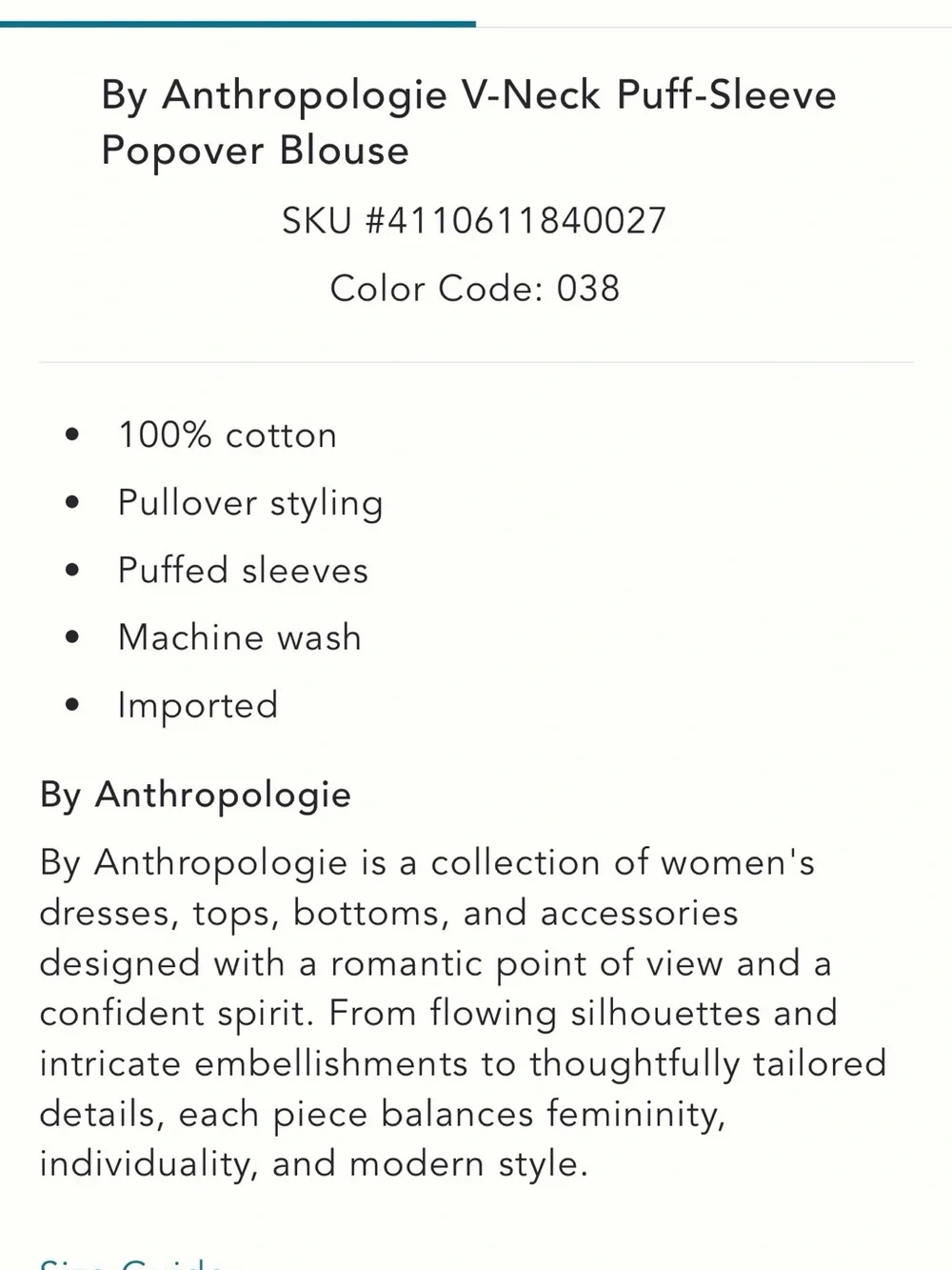 Anthropologie v-neck puff sleeve blouse, NWT. Size M, cream and floral print.